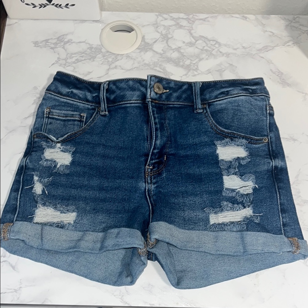 Wax Jean Blue Distressed Jean Shorts